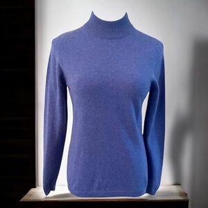 DEBRA C BEVERLY HILLS BLUE MOCK NECK CASHMERE SWEATER SIZE SMALL